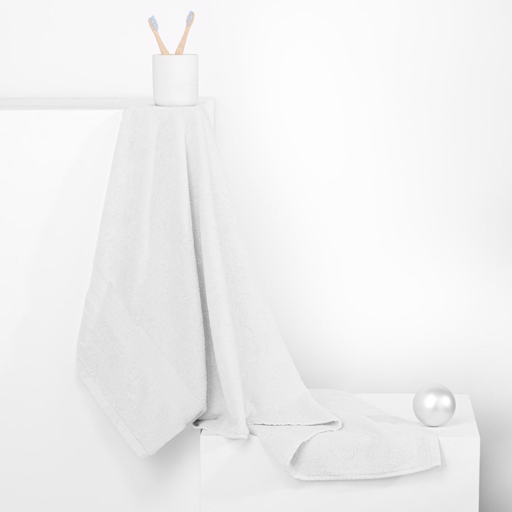 Set 6 prosoape de baie cu bordura simpla, bumbac 100%, 525 g/mp, Marina, 2x70x140 cm, 4x50x100 cm, alb