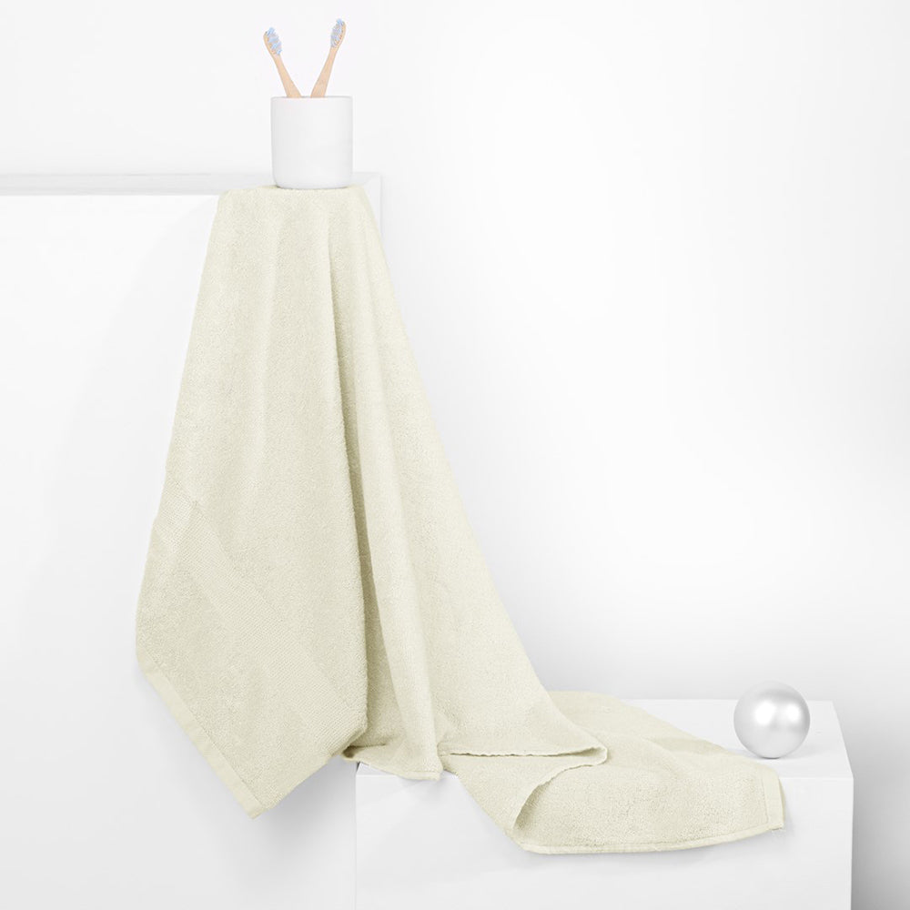 Set 6 prosoape de baie cu bordura simpla, bumbac 100%, 525 g/mp, Marina, 2x70x140 cm, 4x50x100 cm, ecru