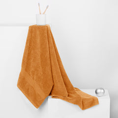 Set 4 prosoape de baie cu bordura simpla, bumbac 100%, 525 g/mp, Marina, 2x70x140 cm, 2x50x100 cm, portocaliu