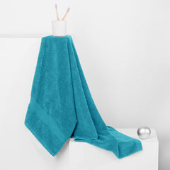 Set 6 prosoape de baie cu bordura simpla, bumbac 100%, 525 g/mp, Marina, 2x70x140 cm, 4x50x100 cm, turcoaz