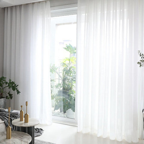 Set perdea triplu voal cu rejansa din bumbac tip fagure, Premium, alb mat, 2 buc