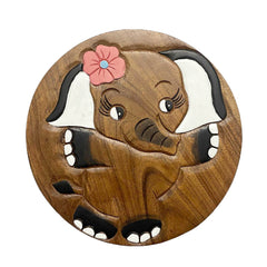 Scaunel din lemn pentru copii, sculptat si pictat manual, Elefantica, 25.5 x 25.5 x 26.5 cm, 2.4kg