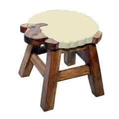 Scaunel din lemn pentru copii, sculptat si pictat manual, Miorita, 26.5 x 22.5 x 26.5 cm, 2.5kg
