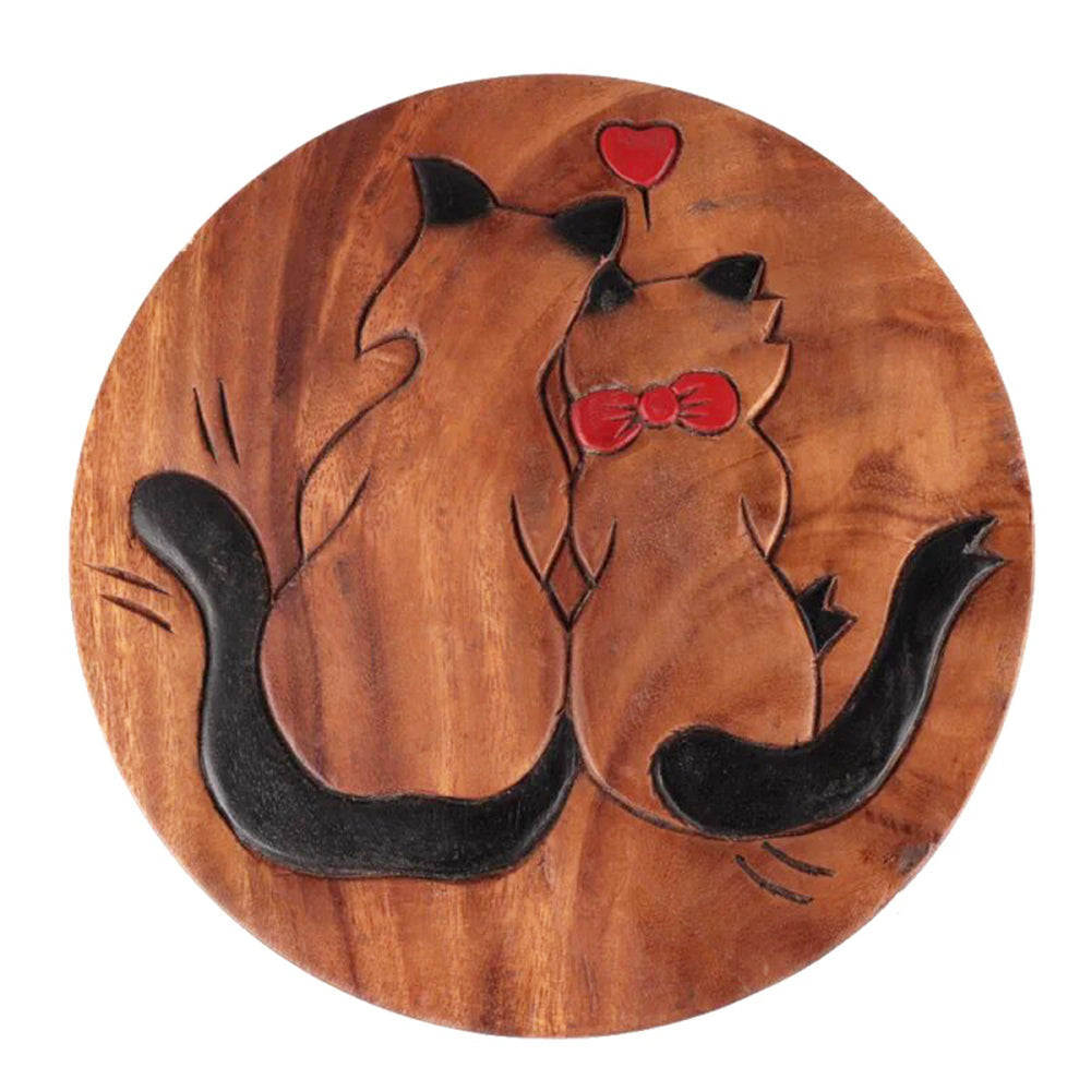 Scaunel din lemn pentru copii, sculptat si pictat manual, Pisicute, 25.5 x 25.5 x 26.5 cm, 2.4kg