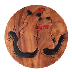 Scaunel din lemn pentru copii, sculptat si pictat manual, Pisicute, 25.5 x 25.5 x 26.5 cm, 2.4kg