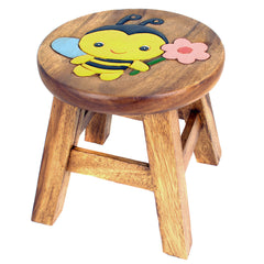 Scaunel din lemn pentru copii, sculptat si pictat manual, Albina, 25.5 x 25.5 x 26.5 cm, 2.4kg