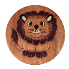 Scaunel din lemn pentru copii, sculptat si pictat manual, Leul, 25.5 x 25.5 x 26.5 cm, 2.4kg