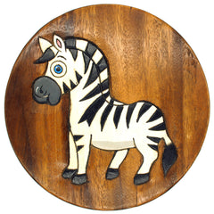 Scaunel din lemn pentru copii, sculptat si pictat manual, Zebra, 25.5 x 25.5 x 26.5 cm, 2.4kg