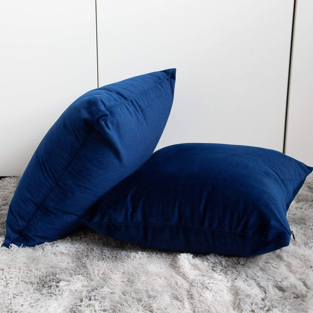 Set 2 huse pernute decorative din catifea cu fermoar, Madison, densitate 700 g/ml, Albastru