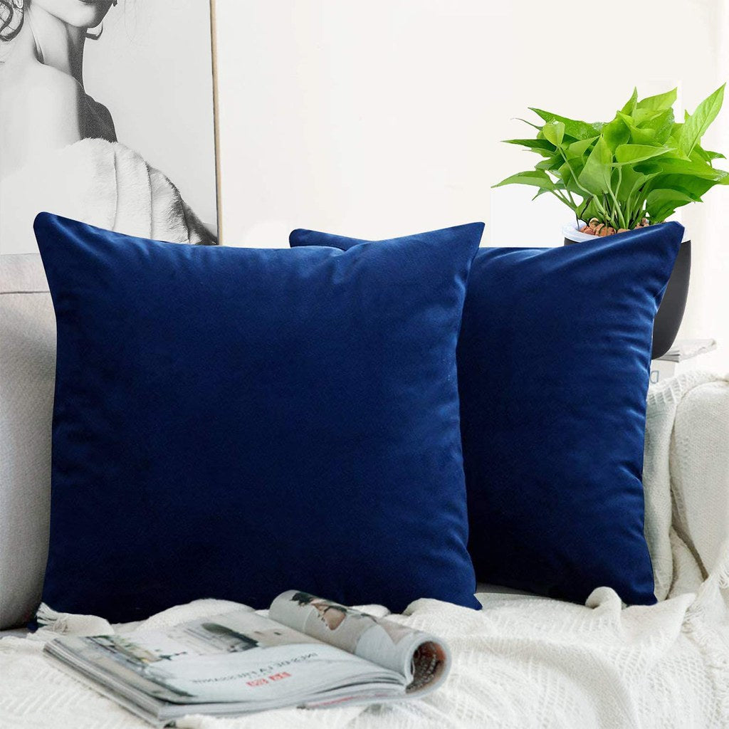 Set 2 huse pernute decorative din catifea cu fermoar, Madison, densitate 700 g/ml, Albastru