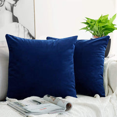 Set 2 huse pernute decorative din catifea cu fermoar, Madison, densitate 700 g/ml, Albastru