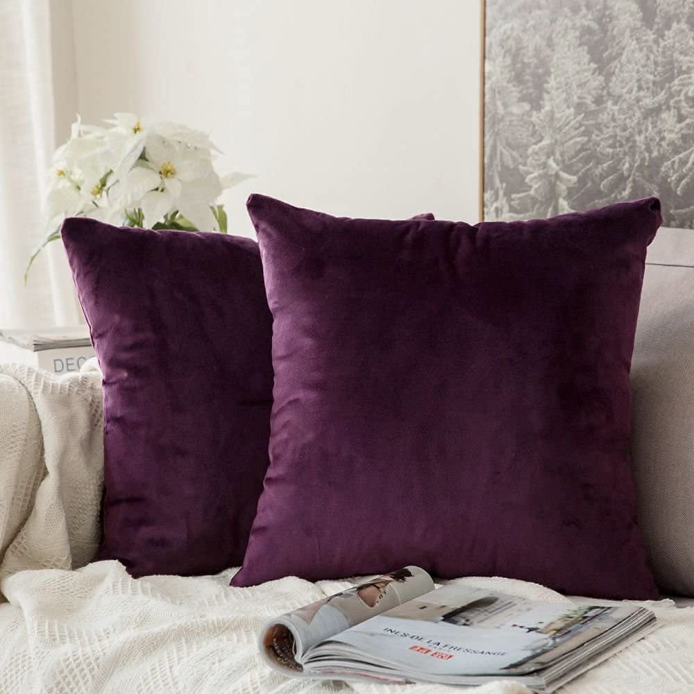 Set 2 huse pernute decorative din catifea cu fermoar, Madison, densitate 700 g/ml, Mulberry