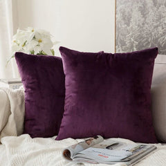 Set 2 huse pernute decorative din catifea cu fermoar, Madison, densitate 700 g/ml, Mulberry