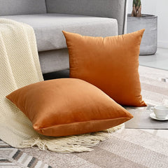 Set 2 huse pernute decorative din catifea cu fermoar, Madison, densitate 700 g/ml, Portocaliu