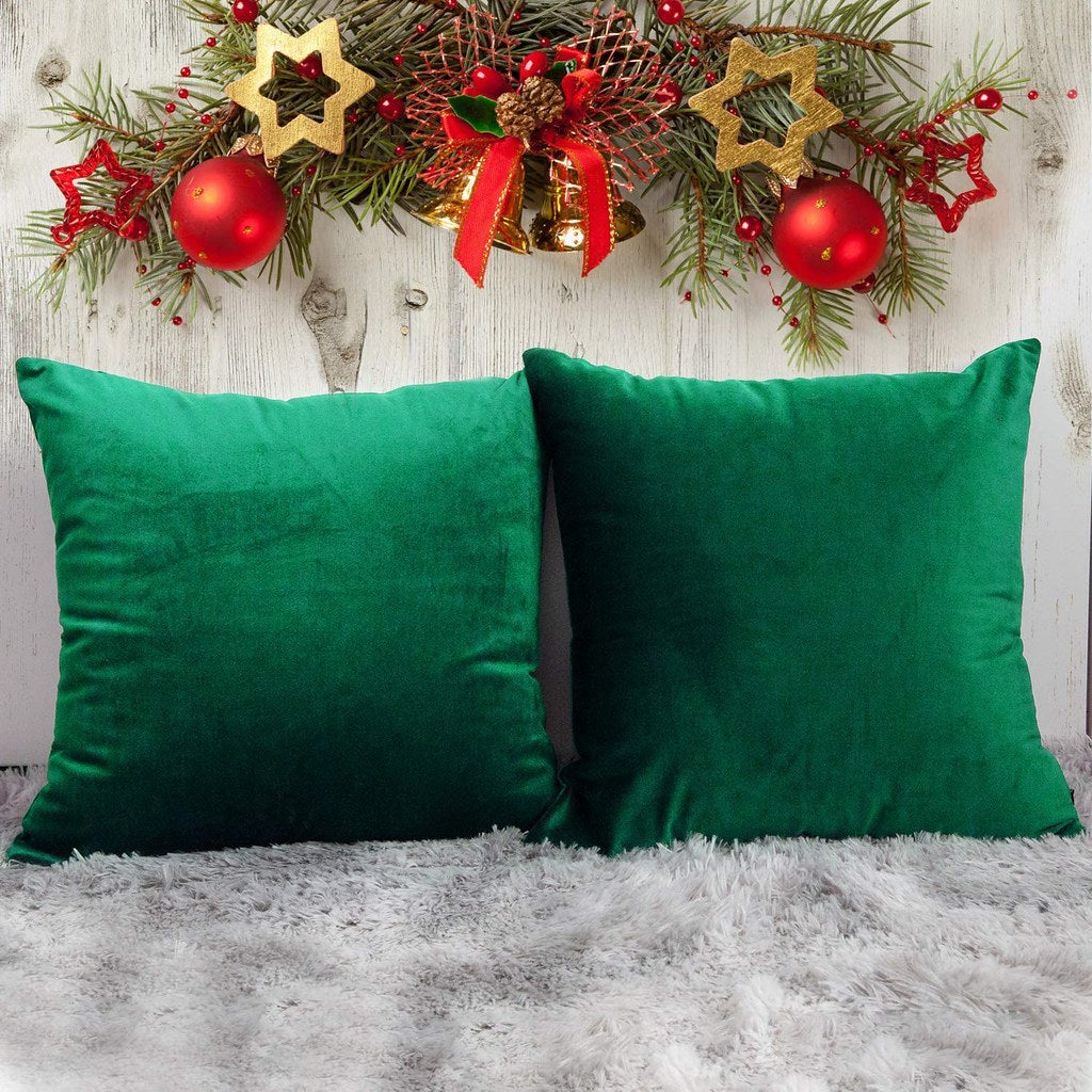 Set 2 huse pernute decorative din catifea cu fermoar, Madison, densitate 700 g/ml, Sacramento Green