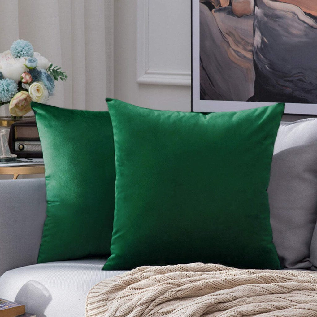 Set 2 huse pernute decorative din catifea cu fermoar, Madison, densitate 700 g/ml, Sacramento Green