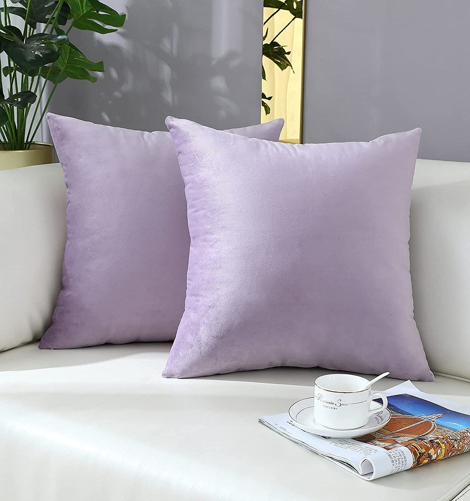 Set 2 huse pernute decorative din catifea cu fermoar, Madison, densitate 700 g/ml, Very light purple