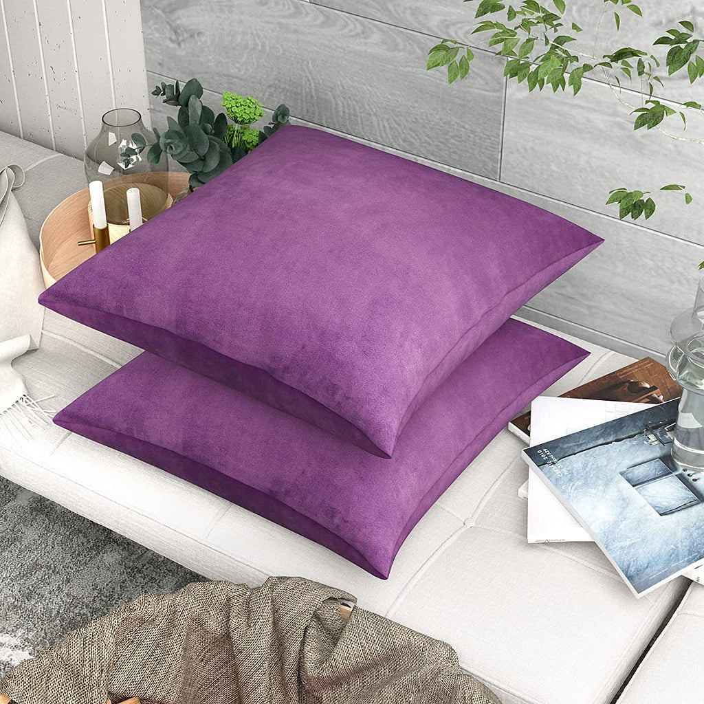 Set 2 huse pernute decorative din catifea cu fermoar, Madison, densitate 700 g/ml, Violet