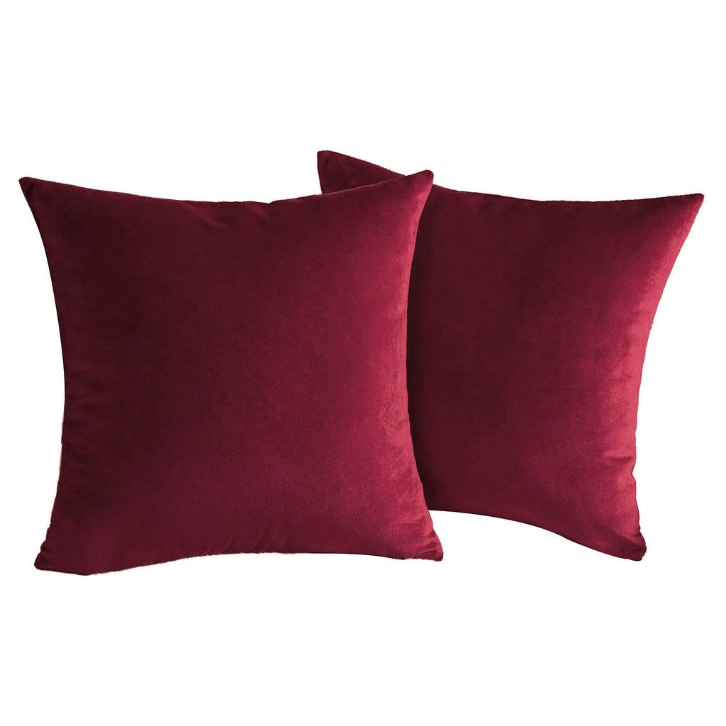 Set 2 huse pernute decorative din catifea cu fermoar, Madison, densitate 700 g/ml, Visiniu