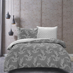 Set 2 huse pilota si 2 huse perna, model floral caluna, Hypnosis, 155x220 cm, 80x80 cm, gri, 4 piese