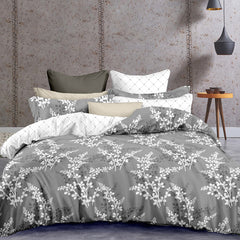 Set 2 huse pilota si 2 huse perna, model floral caluna, Hypnosis, 155x220 cm, 80x80 cm, gri, 4 piese