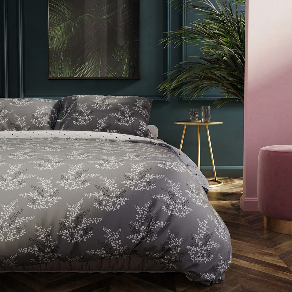 Set 2 huse pilota si 2 huse perna, model floral caluna, Hypnosis, 155x220 cm, 80x80 cm, gri, 4 piese