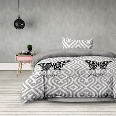 Set 2 huse pilota si 2 huse perna, model fluture, Basic, 155x220 cm, 80x80 cm, alb, 4 piese