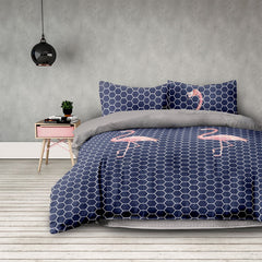 Set 2 huse pilota si 2 huse perna, model flamingo, Basic, 155x220 cm, 80x80 cm, albastru, 4 piese
