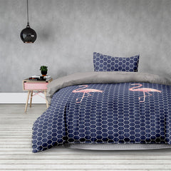 Set 2 huse pilota si 2 huse perna, model flamingo, Basic, 155x220 cm, 80x80 cm, albastru, 4 piese