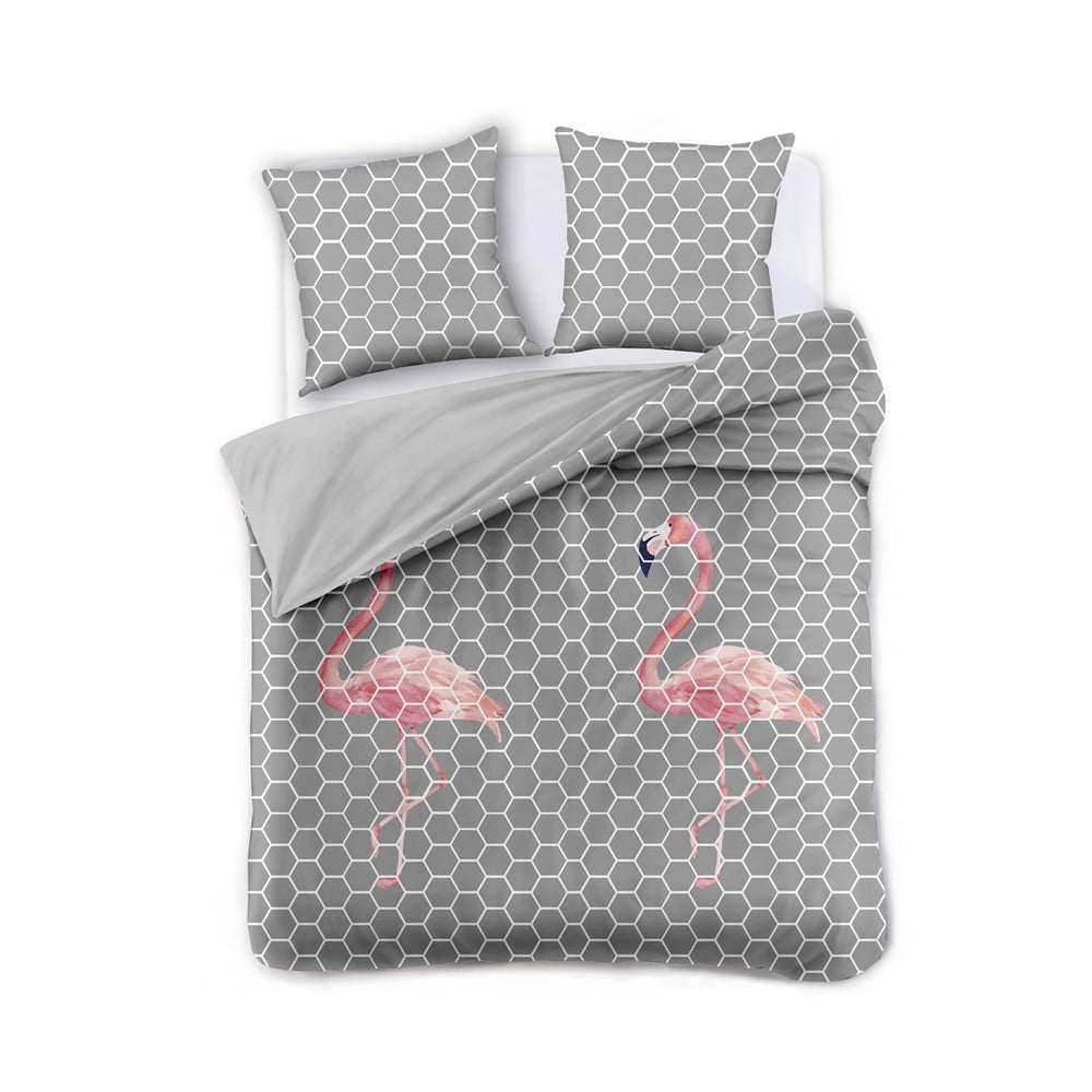 Set 2 huse pilota si 2 huse perna, model flamingo, Basic, 155x220 cm, 80x80 cm, gri, 4 piese