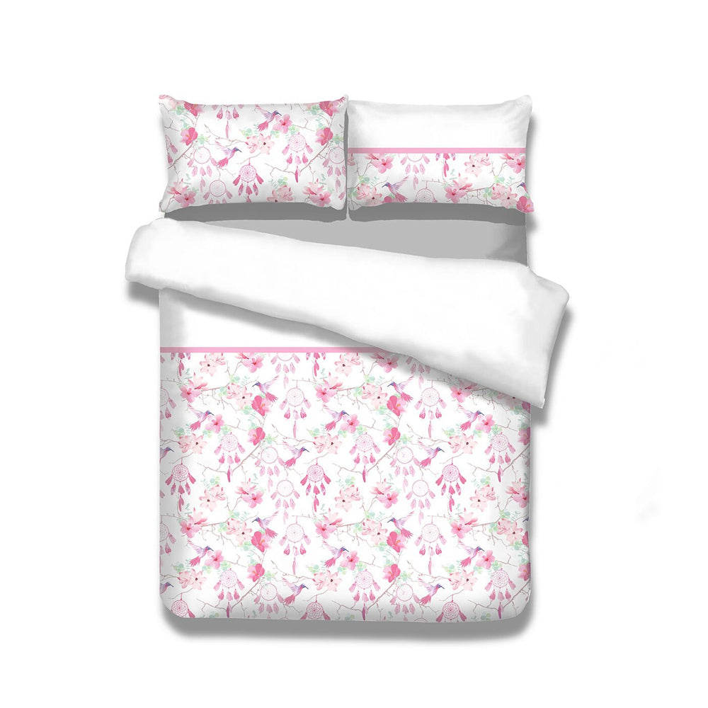 Set 2 huse pilota si 2 huse perna din bumbac, model dream catcher, Snuggy, 155x220 cm, 80x80 cm, roz pudrat, 4 piese