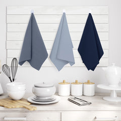 Set 3 prosoape de bucatarie din bumbac, model clasic, Letty, 50 x 70 cm, albastru inchis