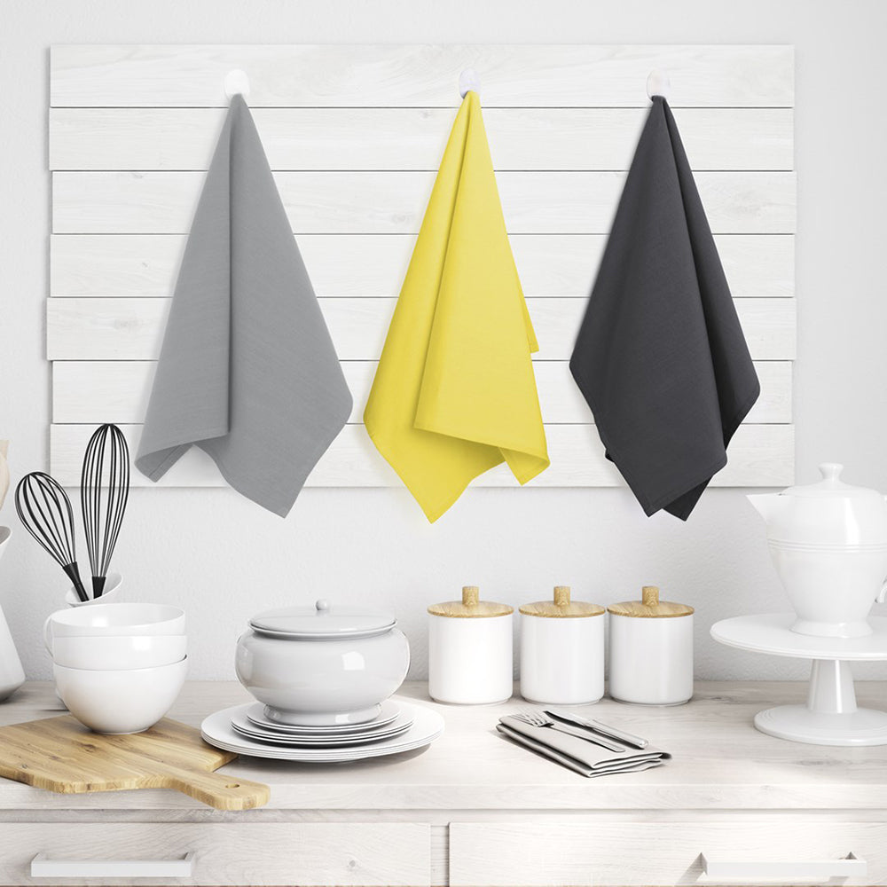 Set 3 prosoape de bucatarie din bumbac, model clasic, Letty, 50 x 70 cm, gri