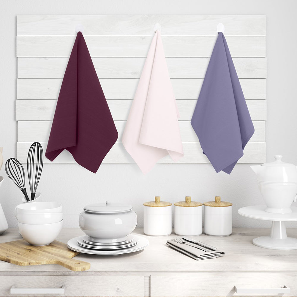 Set 3 prosoape de bucatarie din bumbac, model clasic, Letty, 50 x 70 cm, lila