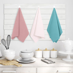 Set 3 prosoape de bucatarie din bumbac, model clasic, Letty, 50 x 70 cm, turcoaz