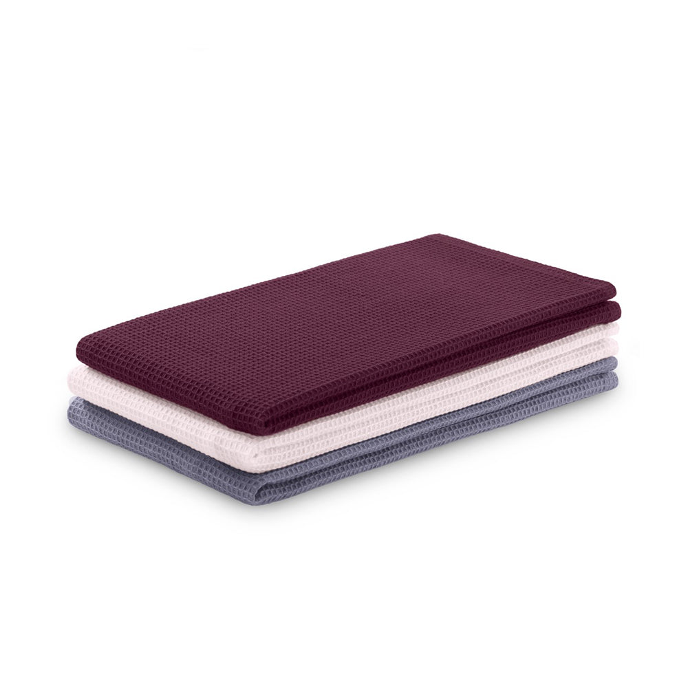 Set 3 prosoape de bucatarie din bumbac, model fagure, Letty, 50 x 70 cm, grena