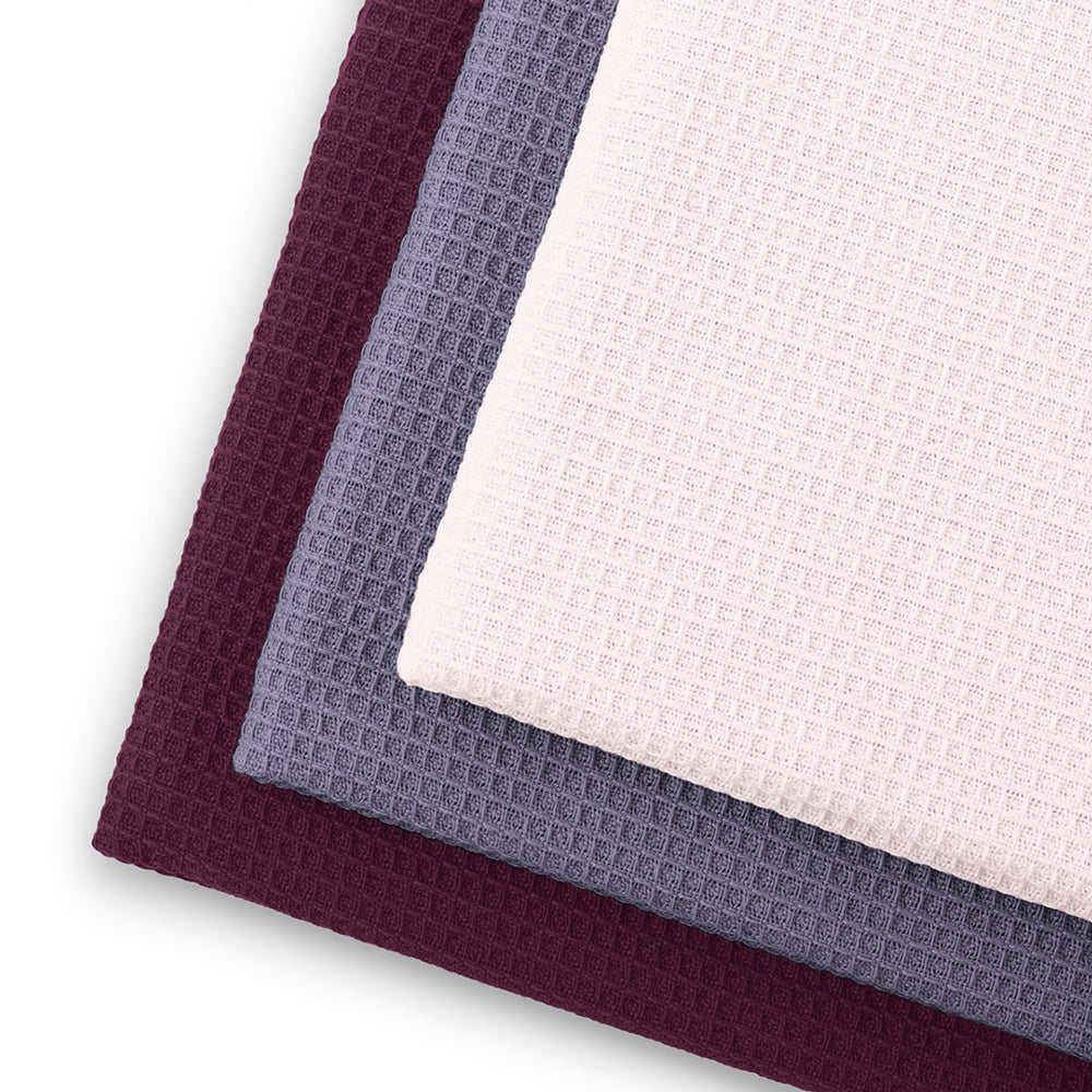 Set 3 prosoape de bucatarie din bumbac, model fagure, Letty, 50 x 70 cm, grena