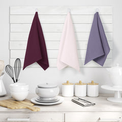 Set 3 prosoape de bucatarie din bumbac, model fagure, Letty, 50 x 70 cm, grena
