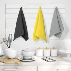 Set 3 prosoape de bucatarie din bumbac, model fagure, Letty, 50 x 70 cm, gri inchis