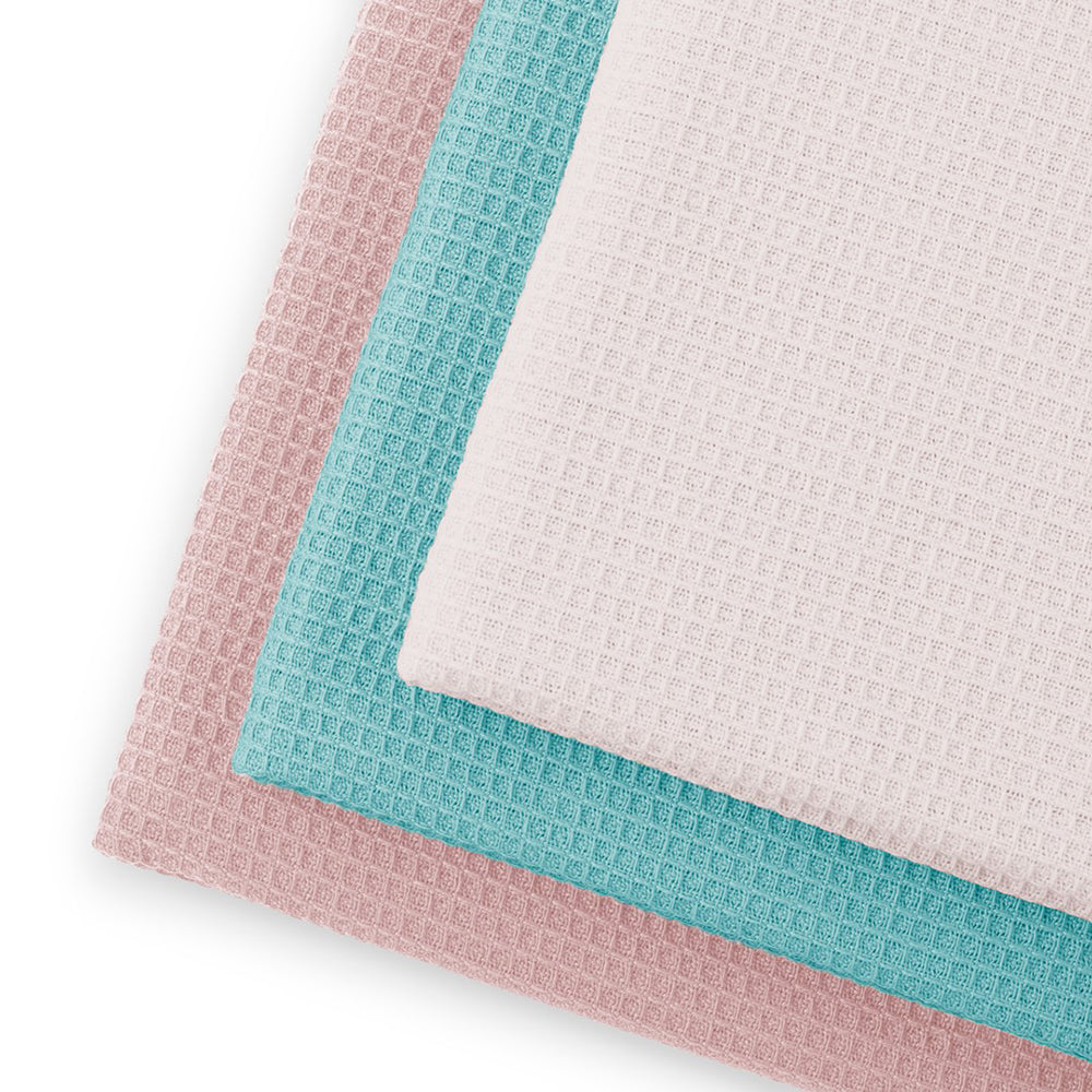 Set 3 prosoape de bucatarie din bumbac, model fagure, Letty, 50 x 70 cm, roz deschis