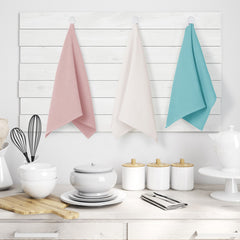 Set 3 prosoape de bucatarie din bumbac, model fagure, Letty, 50 x 70 cm, roz deschis
