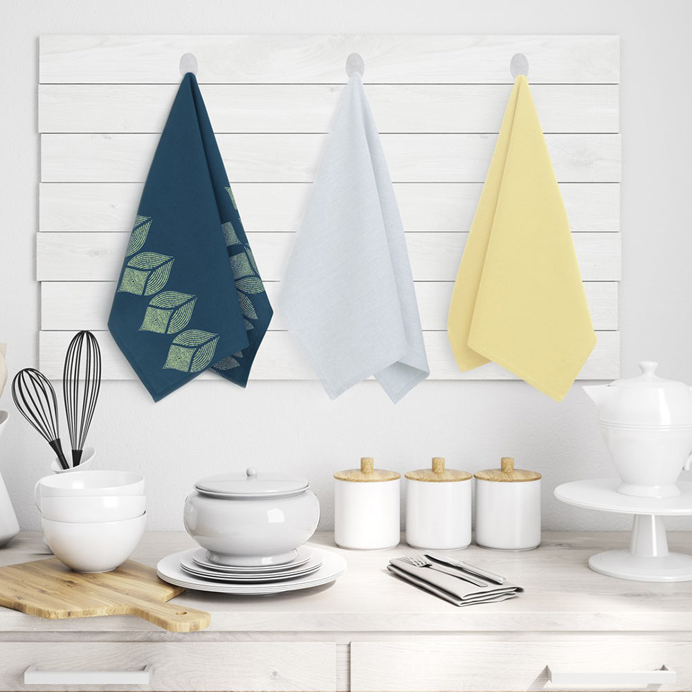 Set 3 prosoape de bucatarie din bumbac, stil modern mixt, Letty, 50 x 70 cm, galben