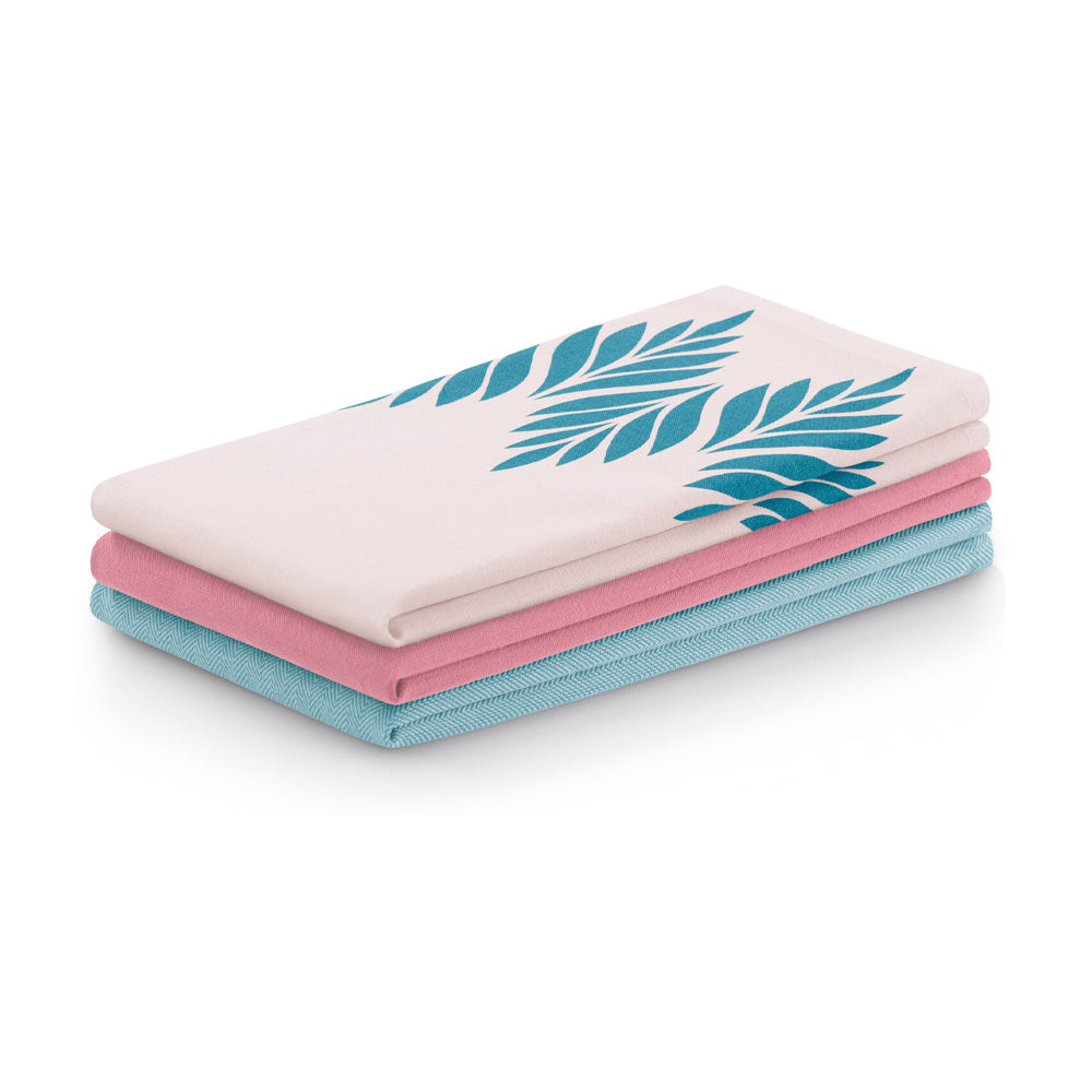 Set 3 prosoape de bucatarie din bumbac, stil modern mixt, Letty, 50 x 70 cm, roz