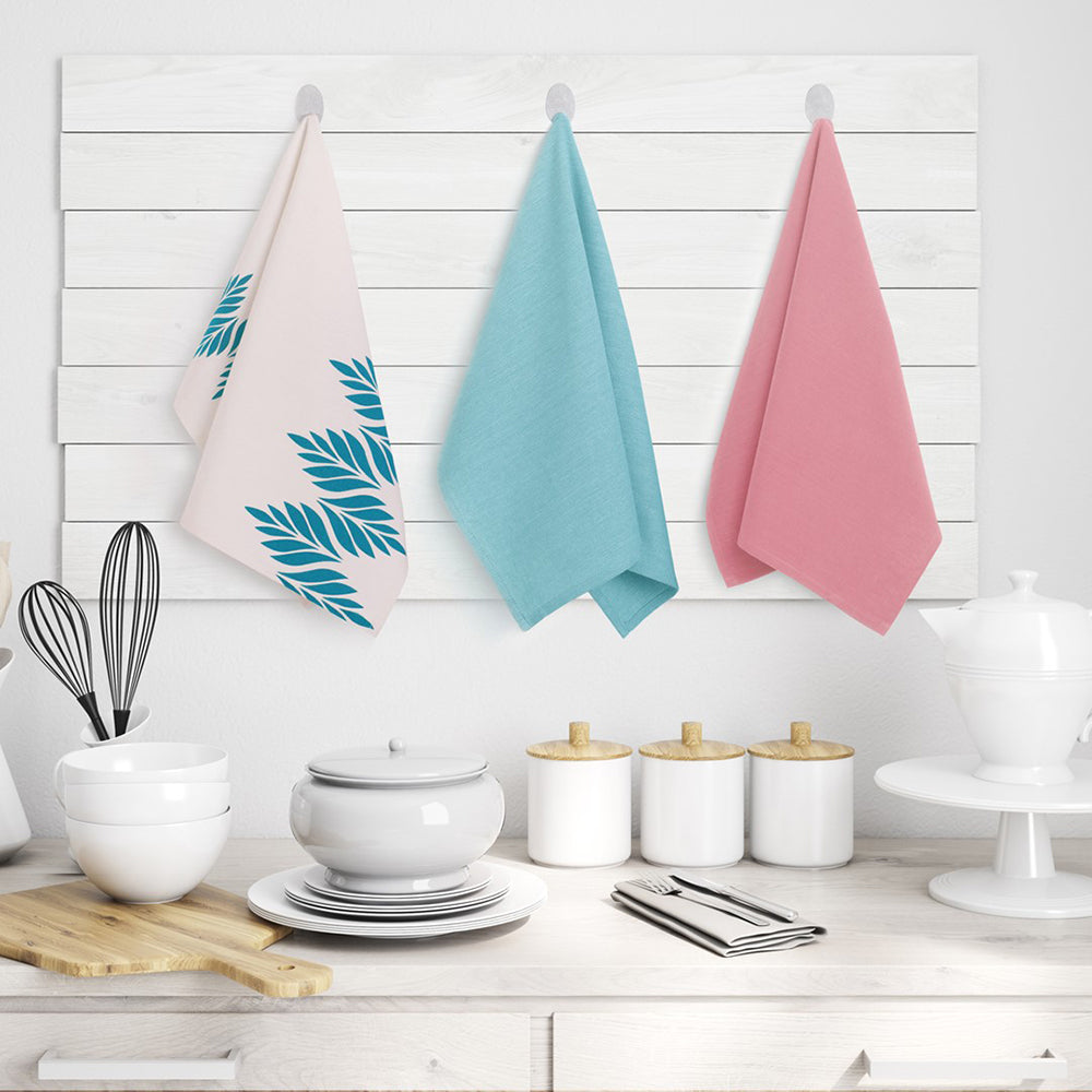 Set 3 prosoape de bucatarie din bumbac, stil modern mixt, Letty, 50 x 70 cm, roz