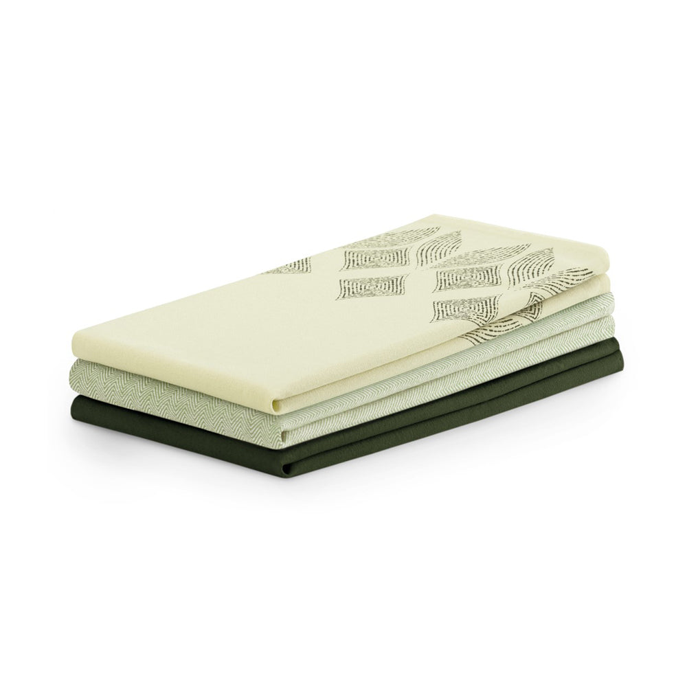 Set 3 prosoape de bucatarie din bumbac, stil modern mixt, Letty, 50 x 70 cm, verde