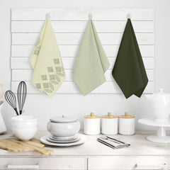 Set 3 prosoape de bucatarie din bumbac, stil modern mixt, Letty, 50 x 70 cm, verde