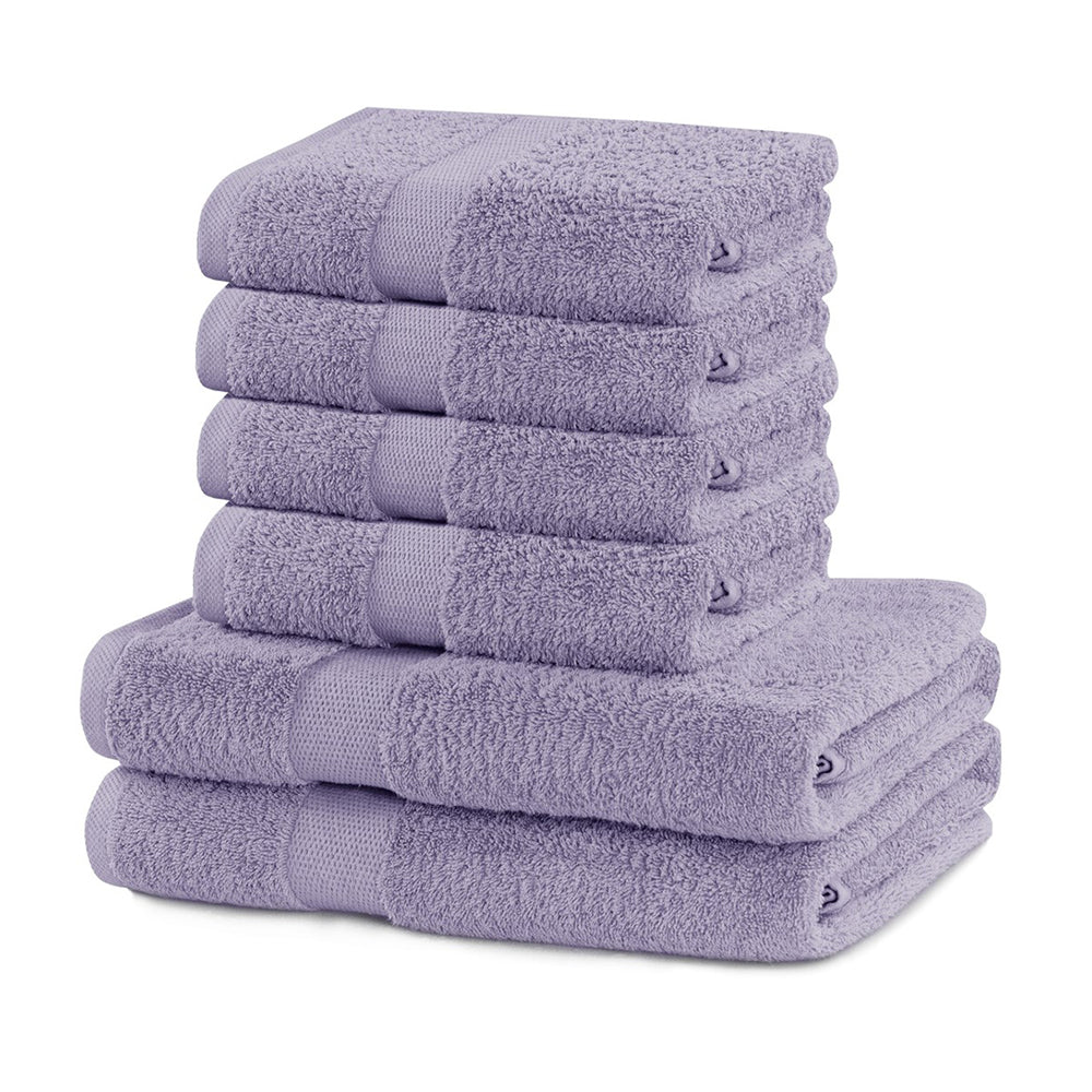 Set 6 prosoape de baie cu bordura simpla, bumbac 100%, 525 g/mp, Marina, 2x70x140 cm, 4x50x100 cm, lila