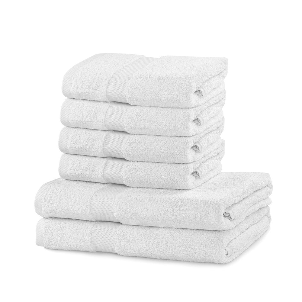 Set 6 prosoape de baie cu bordura simpla, bumbac 100%, 525 g/mp, Marina, 2x70x140 cm, 4x50x100 cm, alb
