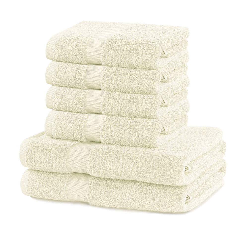 Set 6 prosoape de baie cu bordura simpla, bumbac 100%, 525 g/mp, Marina, 2x70x140 cm, 4x50x100 cm, ecru