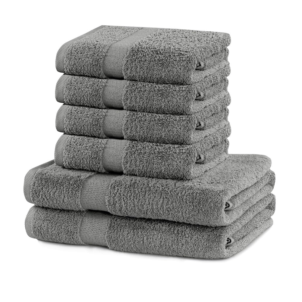 Set 6 prosoape de baie cu bordura simpla, bumbac 100%, 525 g/mp, Marina, 2x70x140 cm, 4x50x100 cm, gri